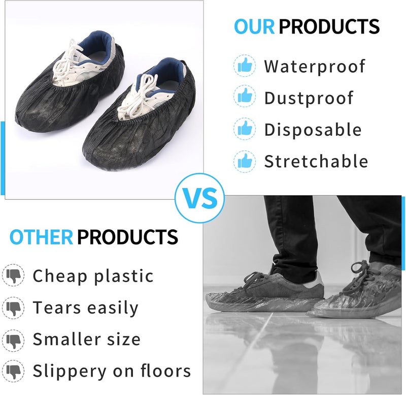 Frontline Shoe Covers Disposable Non-Slip 100 Pack, Premium Non-Woven Durable Booties Shoes Covers – Water Resistant Thick Anti-Slip - One Size Fits Most by (Black 1000 Pack) - Image 4